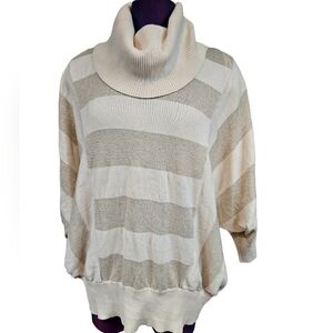Lane Bryant Cream‎ & Gold Striped Cowl Neck 3/4 Sleeve Sweater Size 24W Women's